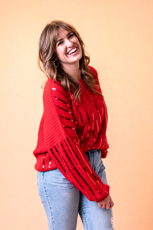 Sequins and Stripes Red Sweater